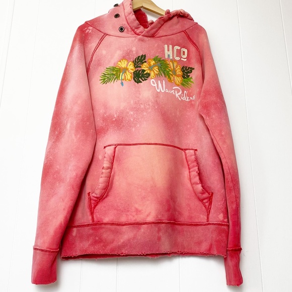 Hollister Other - Hollister Coral Marbleized Bleach Tie Dye Hibiscus Logo Button Hoodie Unisex XL